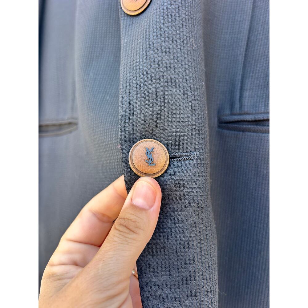 Vintage Yves Saint Laurent Oversized Blazer Jacket Black YSL Logo Monogram XL - Picture 2 of 12